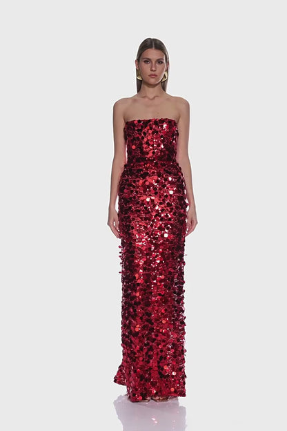 Sequined Strapless Maxi Dress