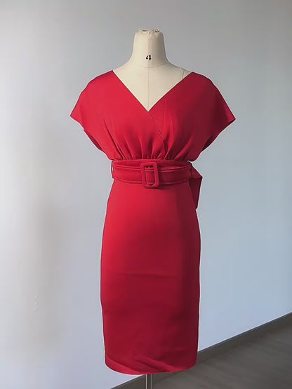 Space Cotton One Shoulder Midi Dress-Red
