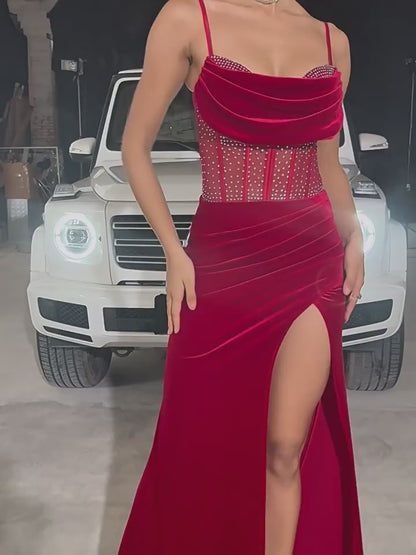 Rhinestone Velvet Maxi Dress