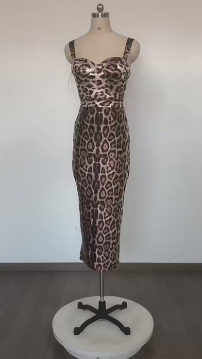 Strapless Halter Leopard Print Long Dress